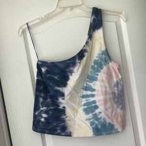 American Eagle Outfitters Asymmetrical Blue and Pink Tank Top